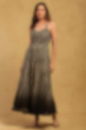 Grey Viscose Chiffon Floral Printed Maxi Dress by Ritu Kumar at Pernia's Pop Up Shop