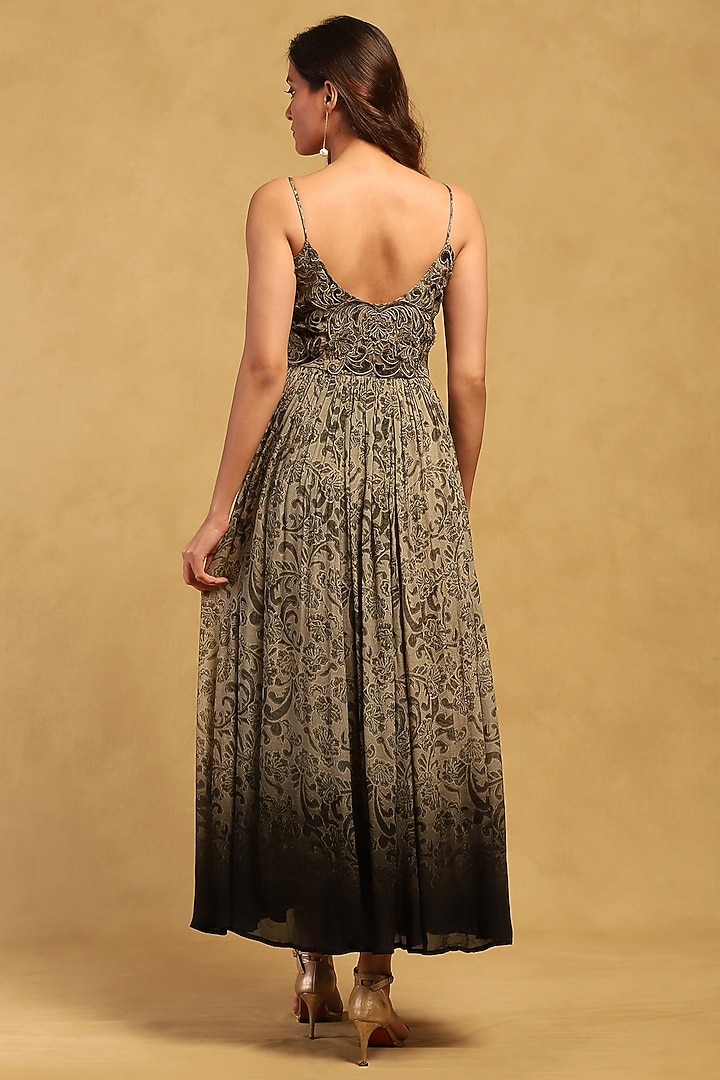 Grey Viscose Chiffon Floral Printed Maxi Summer Dress by Ritu Kumar at Pernia's Pop Up Shop