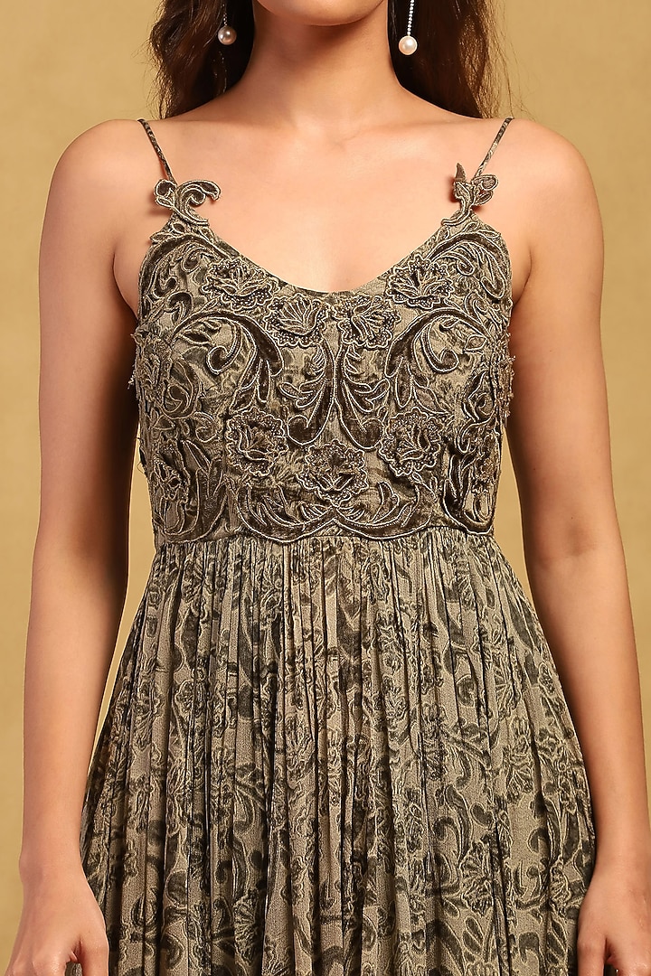 Grey Viscose Chiffon Floral Printed Maxi Summer Dress by Ritu Kumar at Pernia's Pop Up Shop