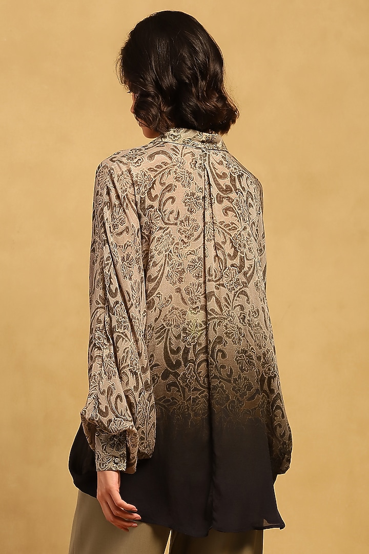 Grey Viscose Chiffon Floral Printed Shirt by Ritu Kumar at Pernia's Pop Up Shop