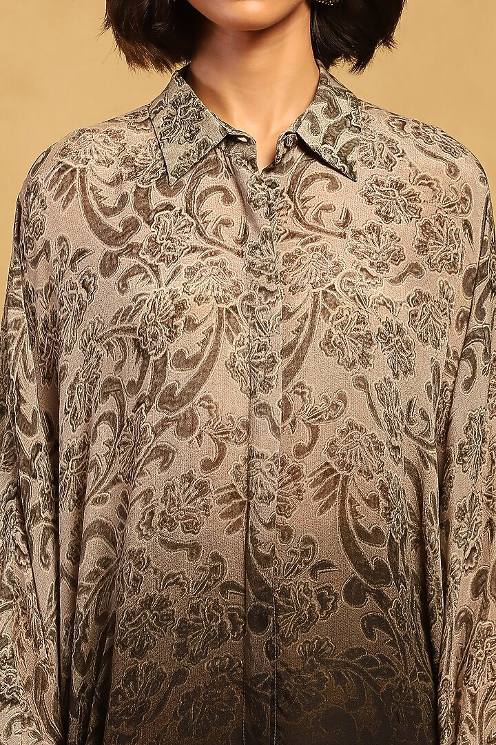 Grey Viscose Chiffon Floral Printed Shirt by Ritu Kumar at Pernia's Pop Up Shop