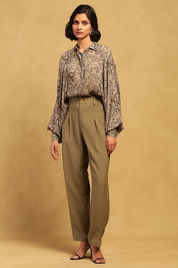 Grey Viscose Chiffon Floral Printed Shirt by Ritu Kumar at Pernia's Pop Up Shop