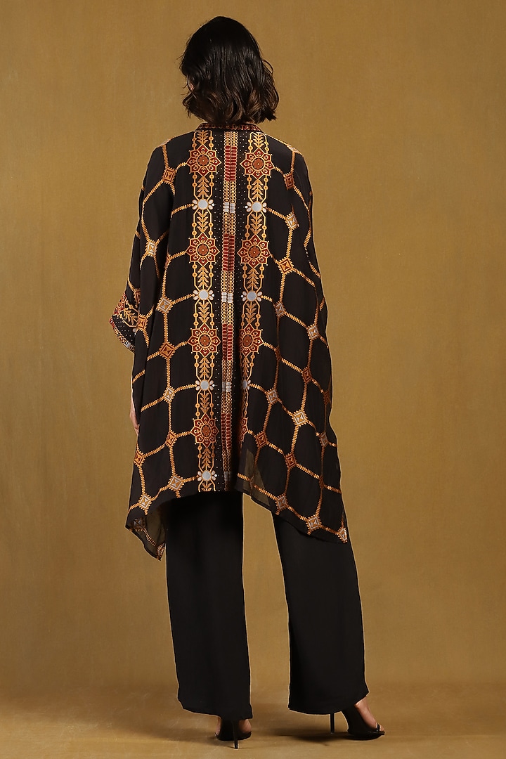 Black Poly Jacquard Cape Set by Ritu Kumar at Pernia's Pop Up Shop