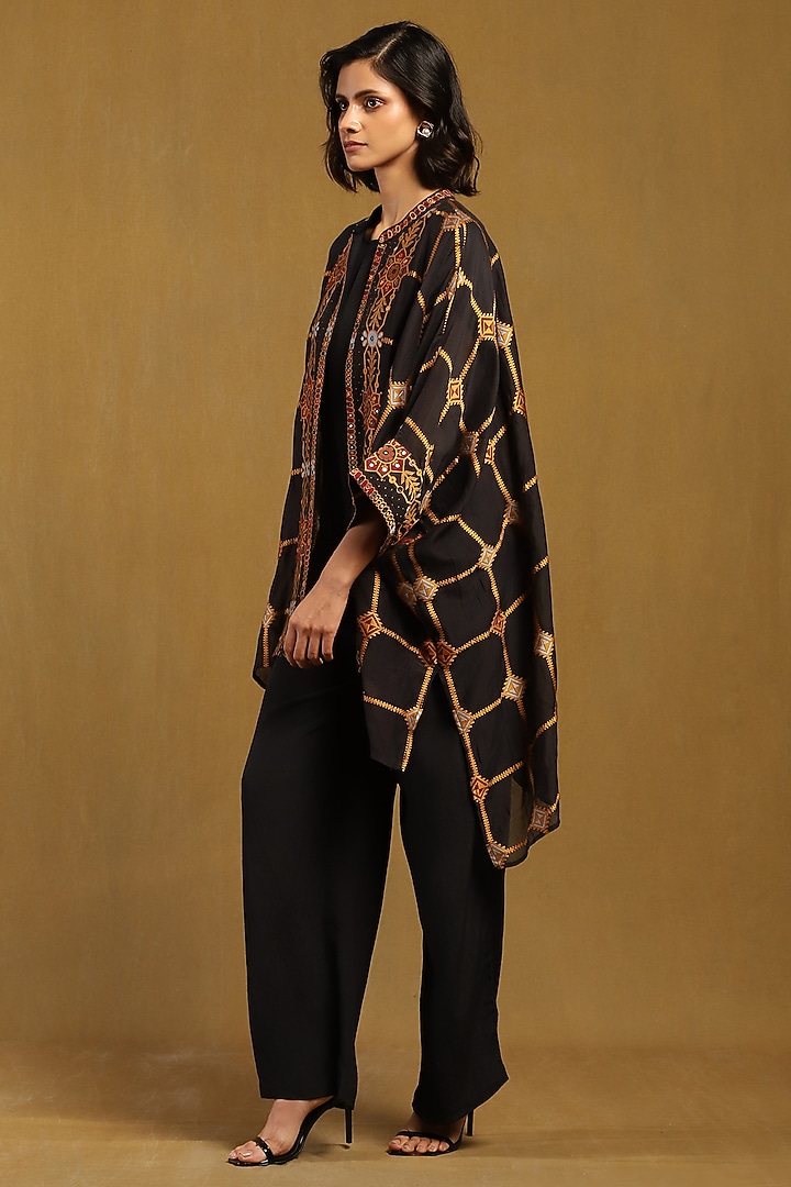 Black Poly Jacquard Cape Set by Ritu Kumar at Pernia's Pop Up Shop
