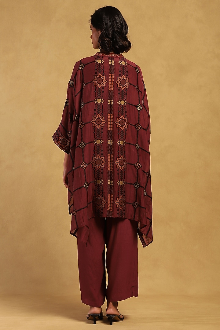 Red Poly Jacquard Cape Set by Ritu Kumar at Pernia's Pop Up Shop