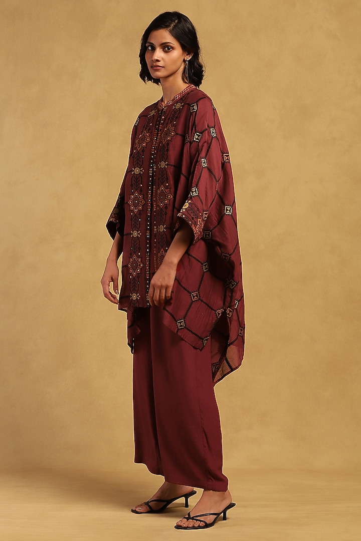 Red Poly Jacquard Cape Set by Ritu Kumar at Pernia's Pop Up Shop