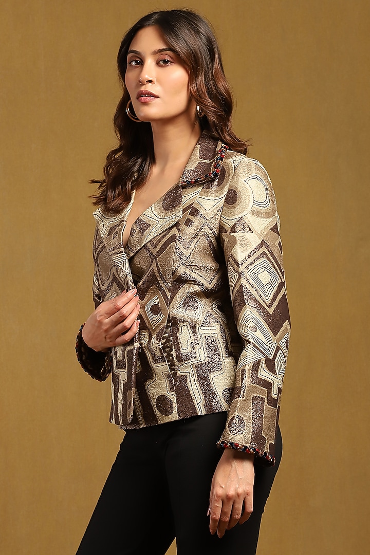 Black Viscose & Silk Abstract Printed Jacket by Ritu Kumar at Pernia's Pop Up Shop