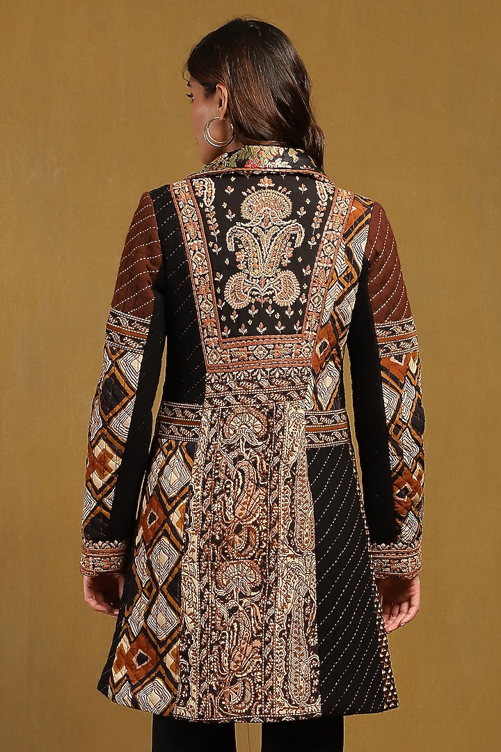 Brown Viscose Crepe Embroidered Jacket by Ritu Kumar at Pernia's Pop Up Shop