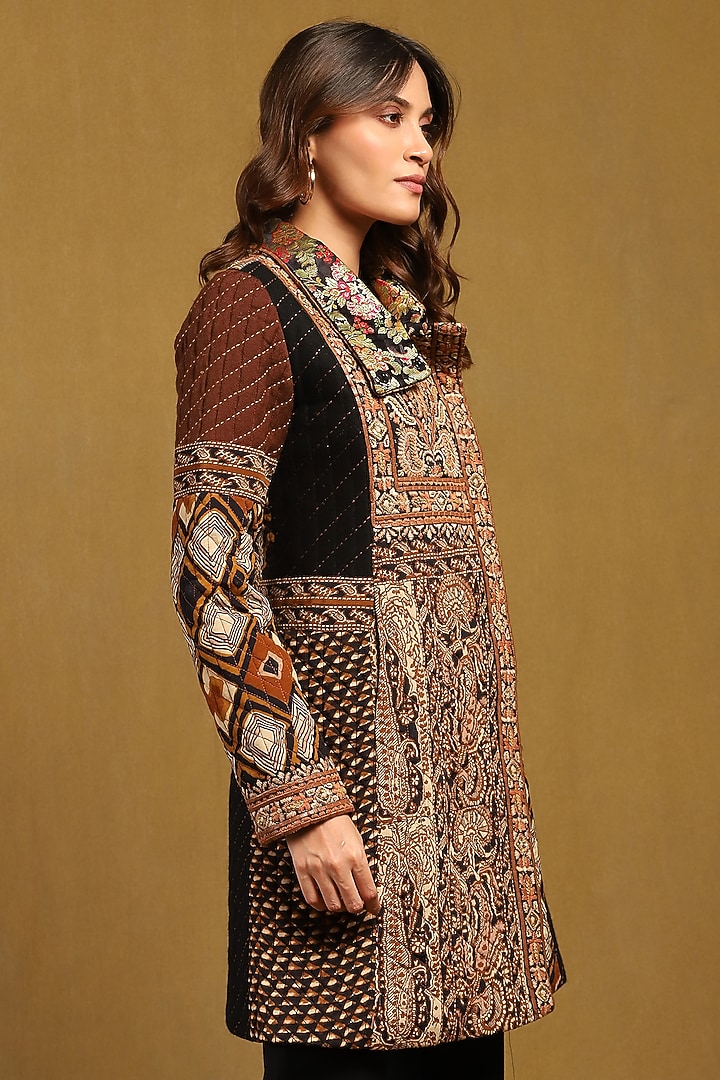 Brown Viscose Crepe Embroidered Jacket by Ritu Kumar at Pernia's Pop Up Shop