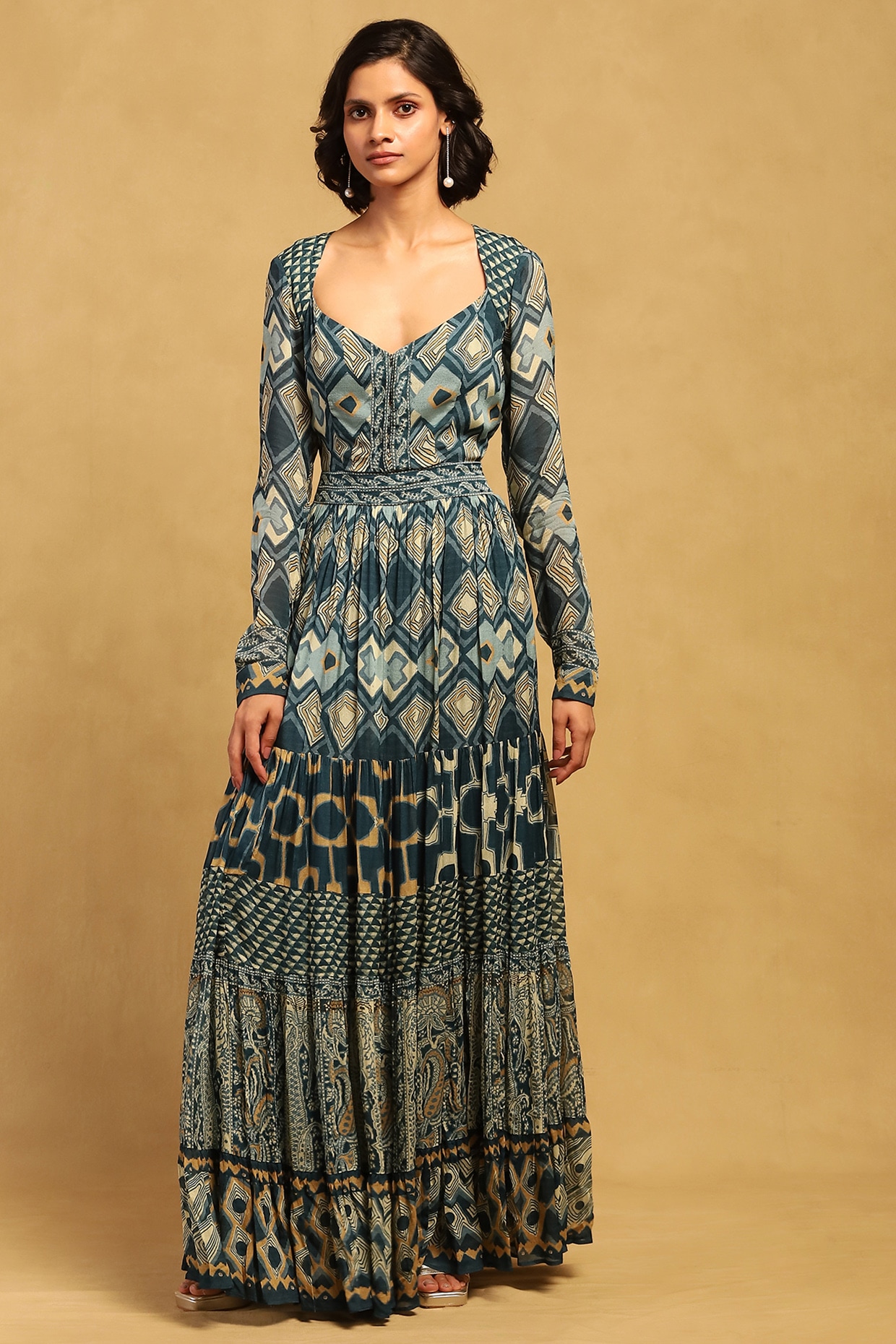 knee length dresses for ladies Antheaa women Square Neck Embellished maxi dress  Myntra International