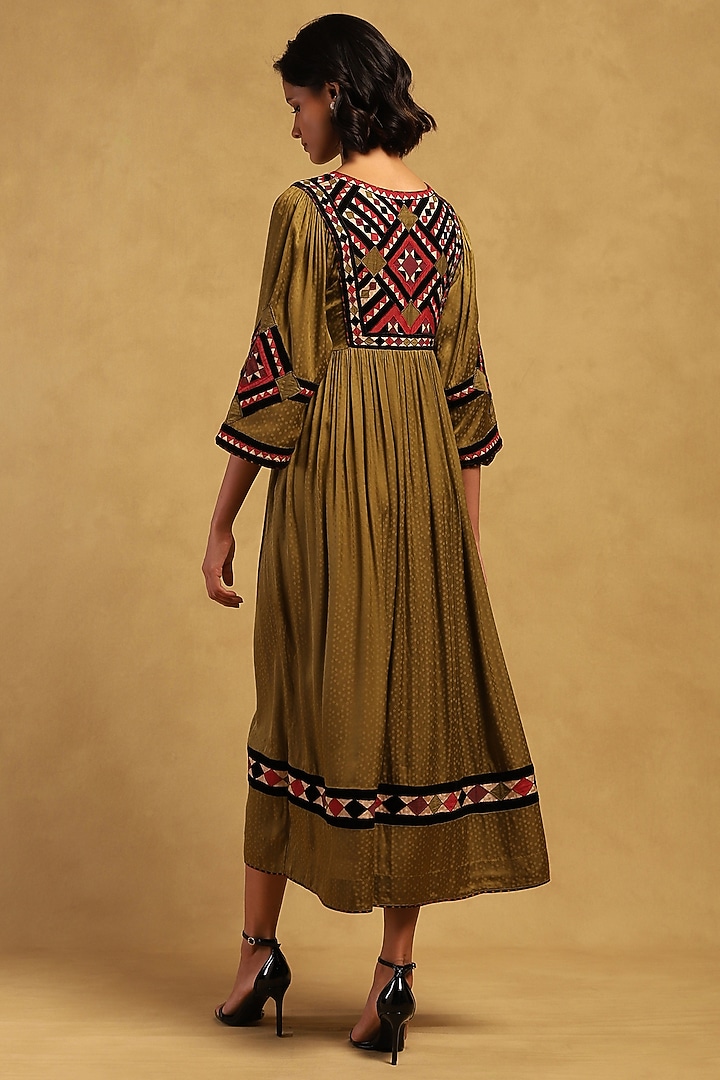 Green Viscose Satin Dobby Maxi Vacation Dress by Ritu Kumar at Pernia's Pop Up Shop