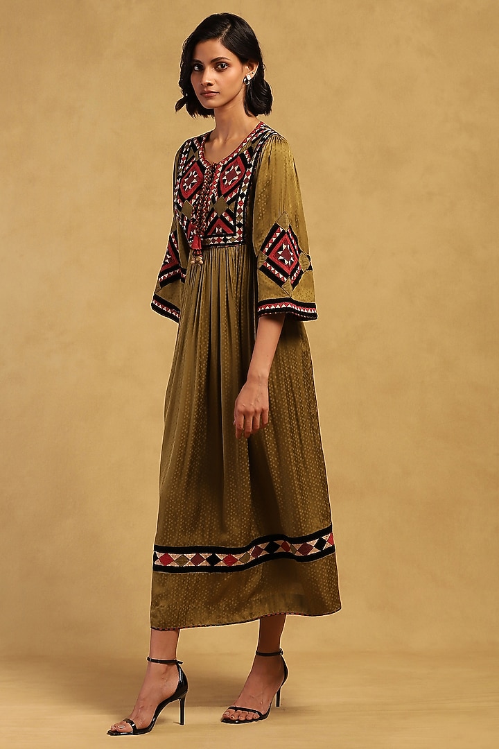 Green Viscose Satin Dobby Maxi Vacation Dress by Ritu Kumar at Pernia's Pop Up Shop