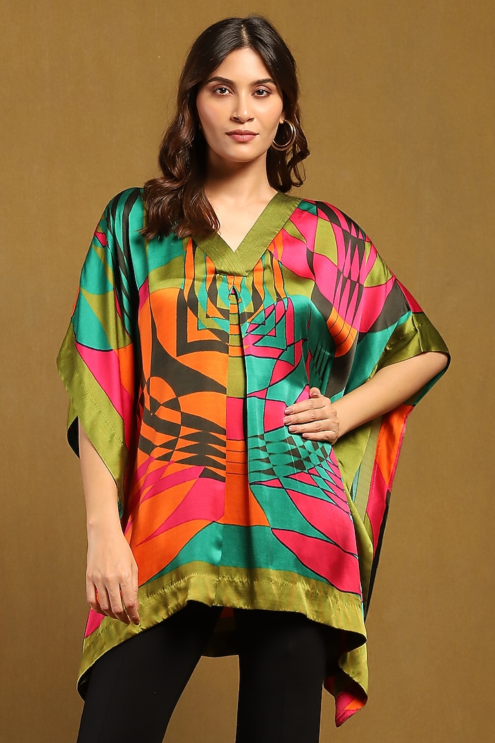 Multi-Colored Satin Botanical Printed Kaftan by Ritu Kumar at Pernia's Pop Up Shop