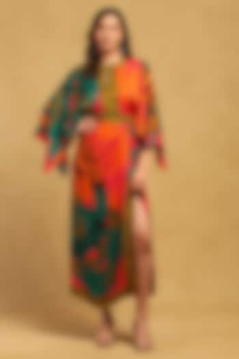 Multi-Colored Satin Botanical Printed Kaftan Dress by Ritu Kumar at Pernia's Pop Up Shop