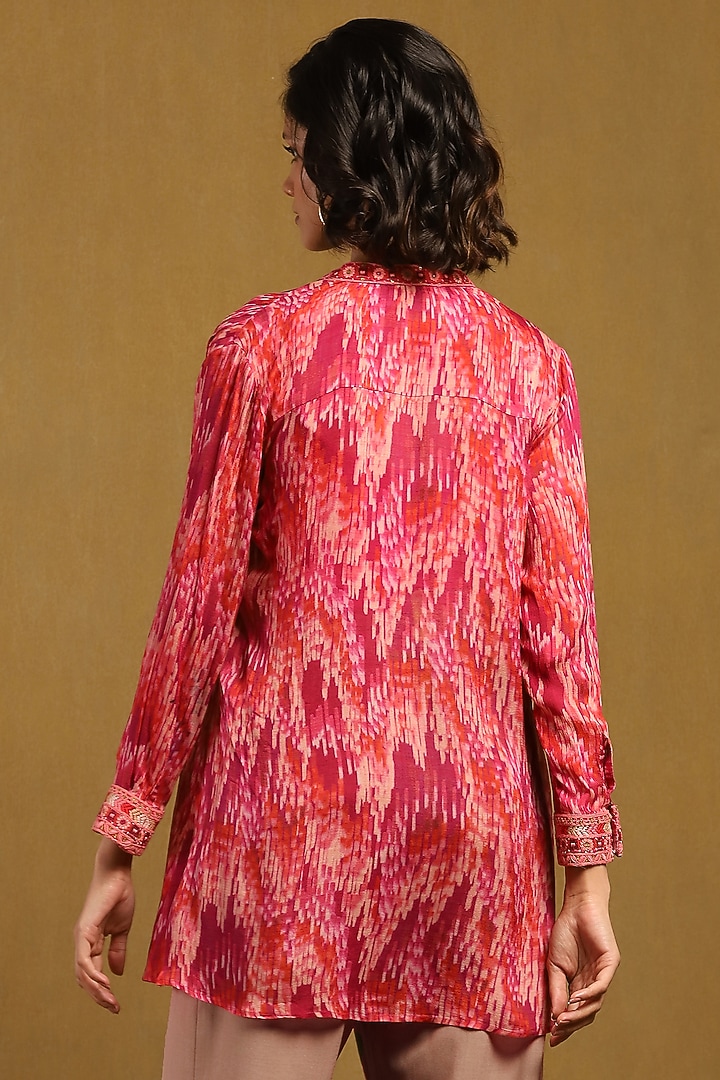 Pink Viscose Chiffon Geometric Printed Shirt by Ritu Kumar at Pernia's Pop Up Shop