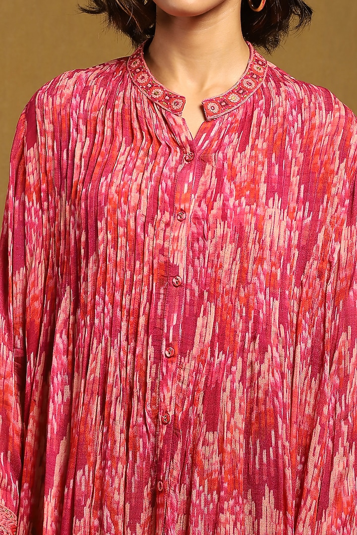 Pink Viscose Chiffon Geometric Printed Shirt by Ritu Kumar at Pernia's Pop Up Shop