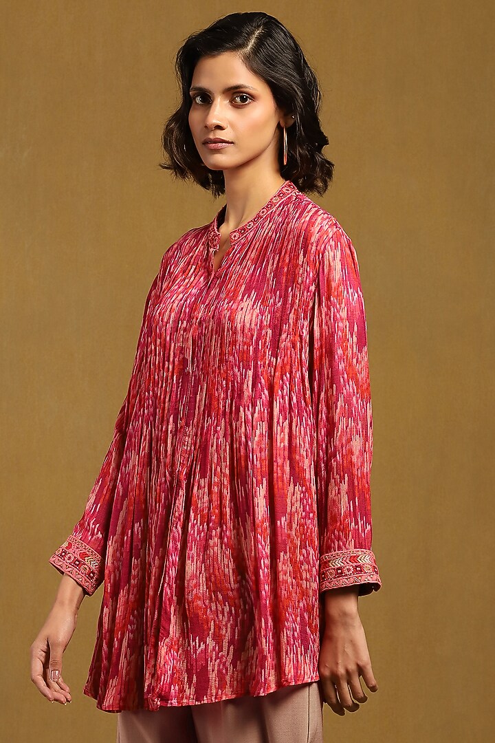 Pink Viscose Chiffon Geometric Printed Shirt by Ritu Kumar at Pernia's Pop Up Shop