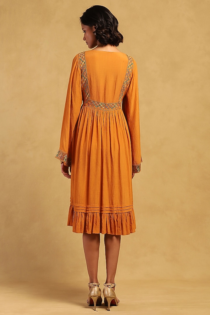 Mustard Yellow Viscose Crepe Midi Summer Dress by Ritu Kumar at Pernia's Pop Up Shop