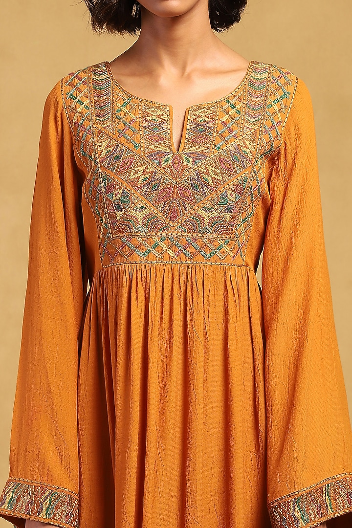 Mustard Yellow Viscose Crepe Midi Summer Dress by Ritu Kumar at Pernia's Pop Up Shop
