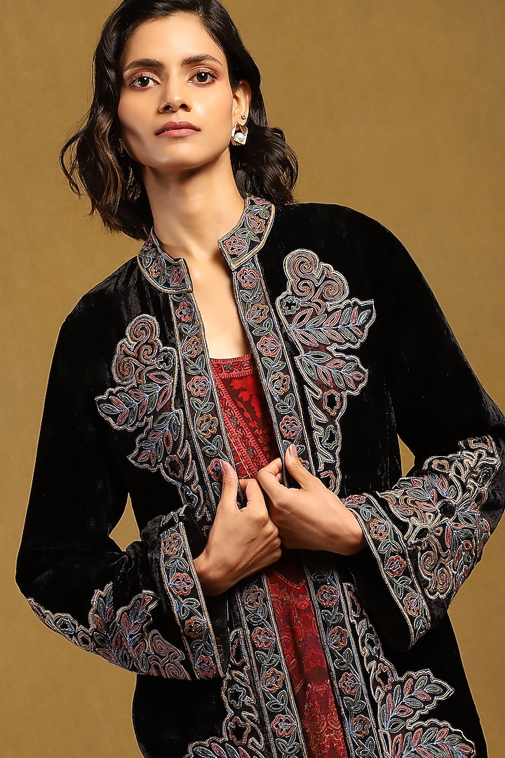 Black Silk Velvet Shrug by Ritu Kumar at Pernia's Pop Up Shop