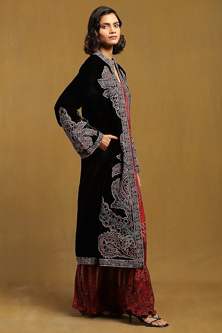 Black Silk Velvet Shrug by Ritu Kumar at Pernia's Pop Up Shop