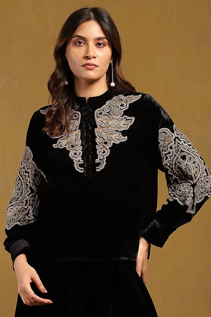 Black Silk Velvet Top by Ritu Kumar at Pernia's Pop Up Shop