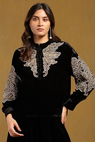 Black Silk Velvet Top by Ritu Kumar