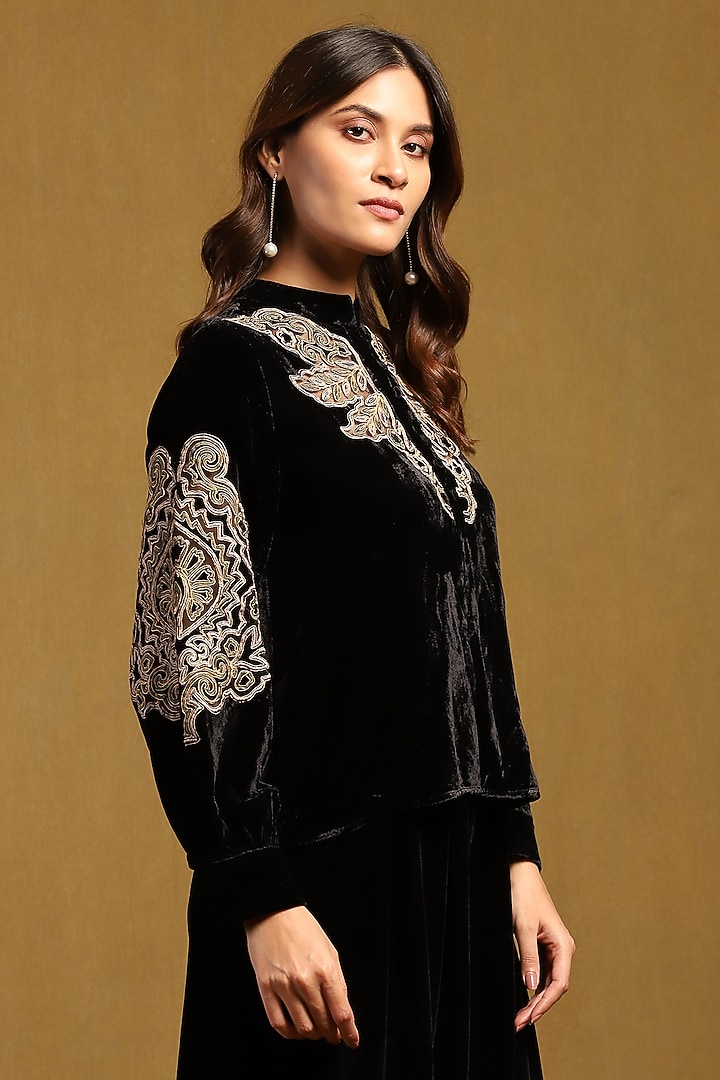 Black Silk Velvet Top by Ritu Kumar at Pernia's Pop Up Shop