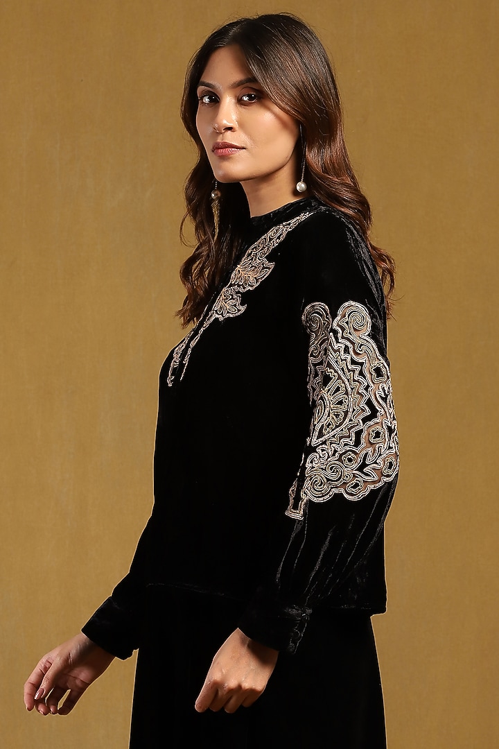 Black Silk Velvet Top by Ritu Kumar at Pernia's Pop Up Shop