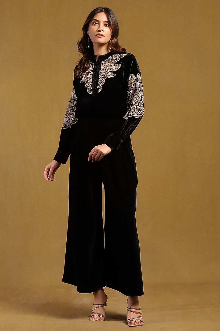 Black Silk Velvet Top by Ritu Kumar at Pernia's Pop Up Shop