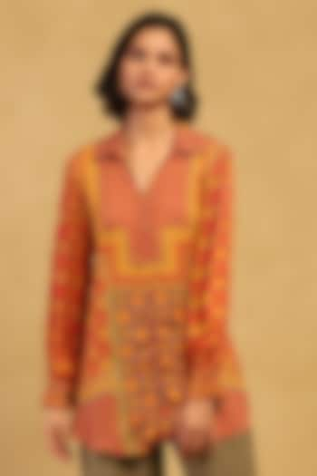 Red Cotton Voile Shirt by Ritu Kumar at Pernia's Pop Up Shop