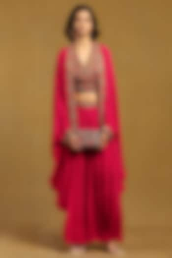 Fuchsia Pink Viscose Crepe Cape Set by Ritu Kumar at Pernia's Pop Up Shop