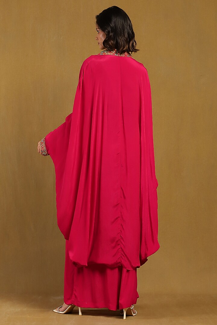 Fuchsia Pink Viscose Crepe Cape Set by Ritu Kumar at Pernia's Pop Up Shop