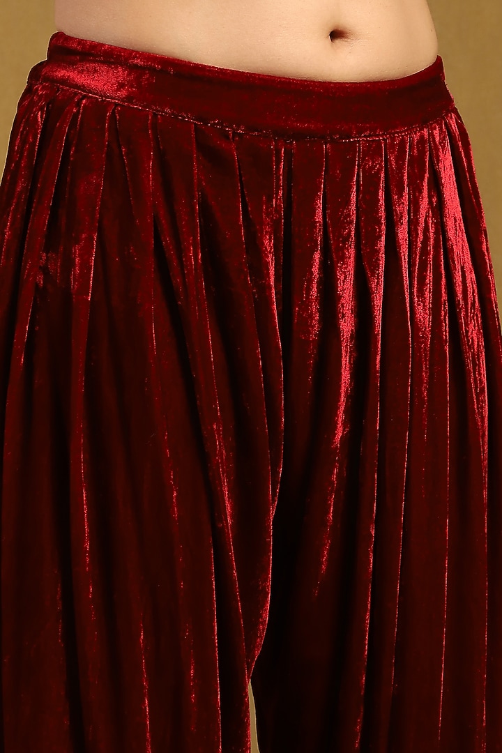 Red Silk Velvet Kurta Set by Ritu Kumar at Pernia's Pop Up Shop