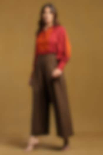 Brown Viscose Spandex Flared Pants by Ritu Kumar at Pernia's Pop Up Shop