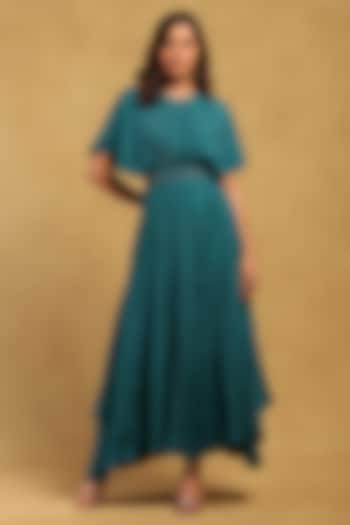 Green Viscose Satin Dobby Maxi Summer Dress by Ritu Kumar at Pernia's Pop Up Shop