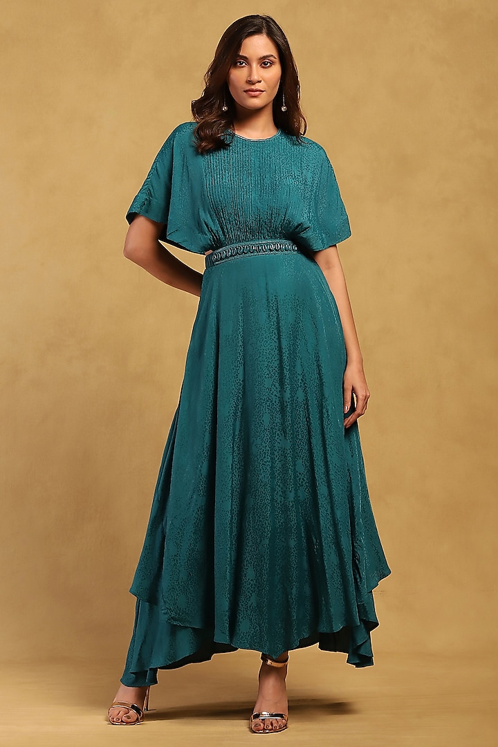 Green Viscose Satin Dobby Maxi Summer Dress by Ritu Kumar at Pernia's Pop Up Shop