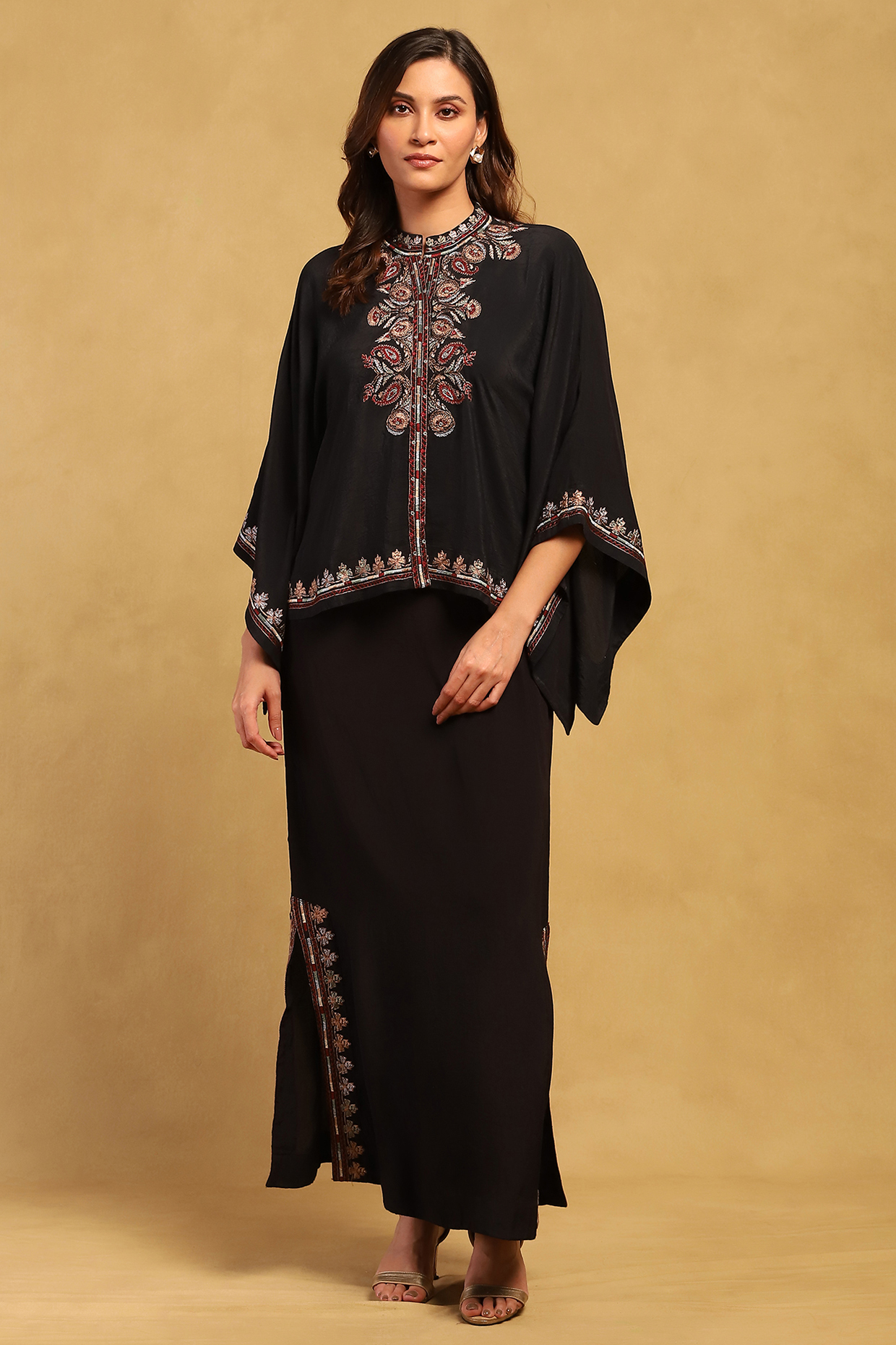 Black Viscose Crepe Skirt Set by Ritu Kumar at Pernia's Pop Up Shop