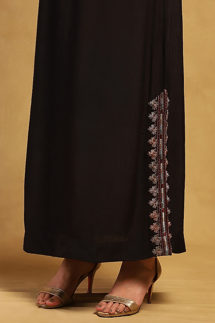 Black Viscose Crepe Skirt Set by Ritu Kumar at Pernia's Pop Up Shop