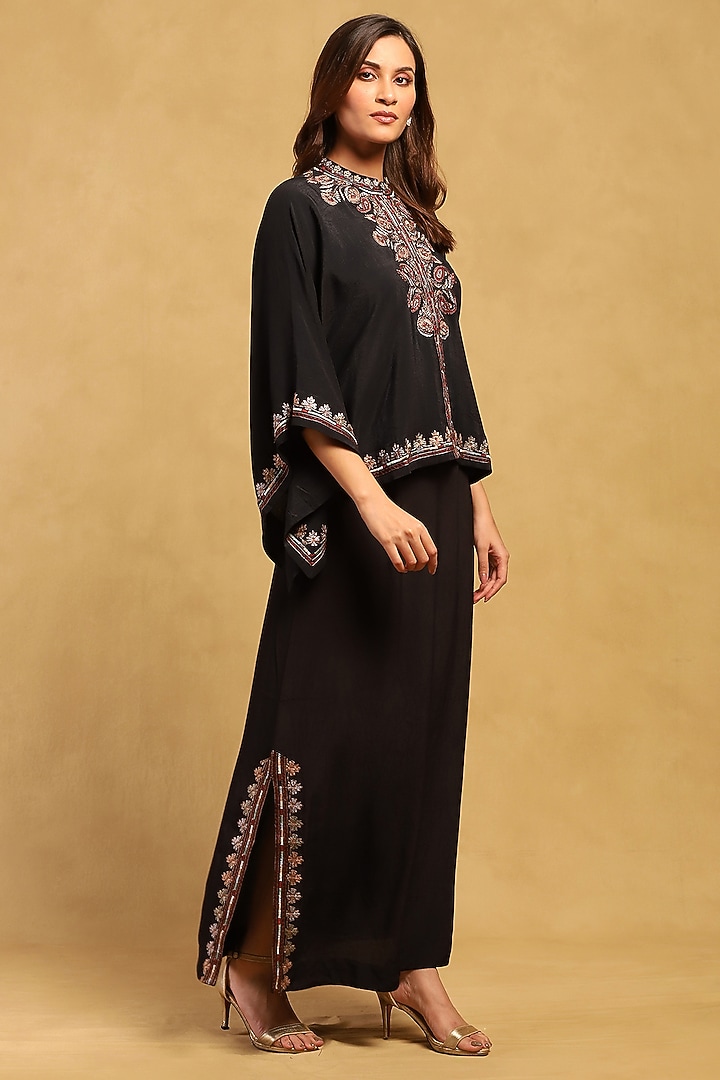 Black Viscose Crepe Skirt Set by Ritu Kumar at Pernia's Pop Up Shop