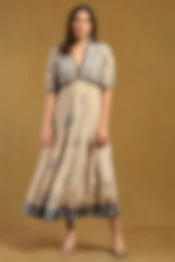 Beige Viscose Crepe Paisley Printed Maxi Dress by Ritu Kumar at Pernia's Pop Up Shop