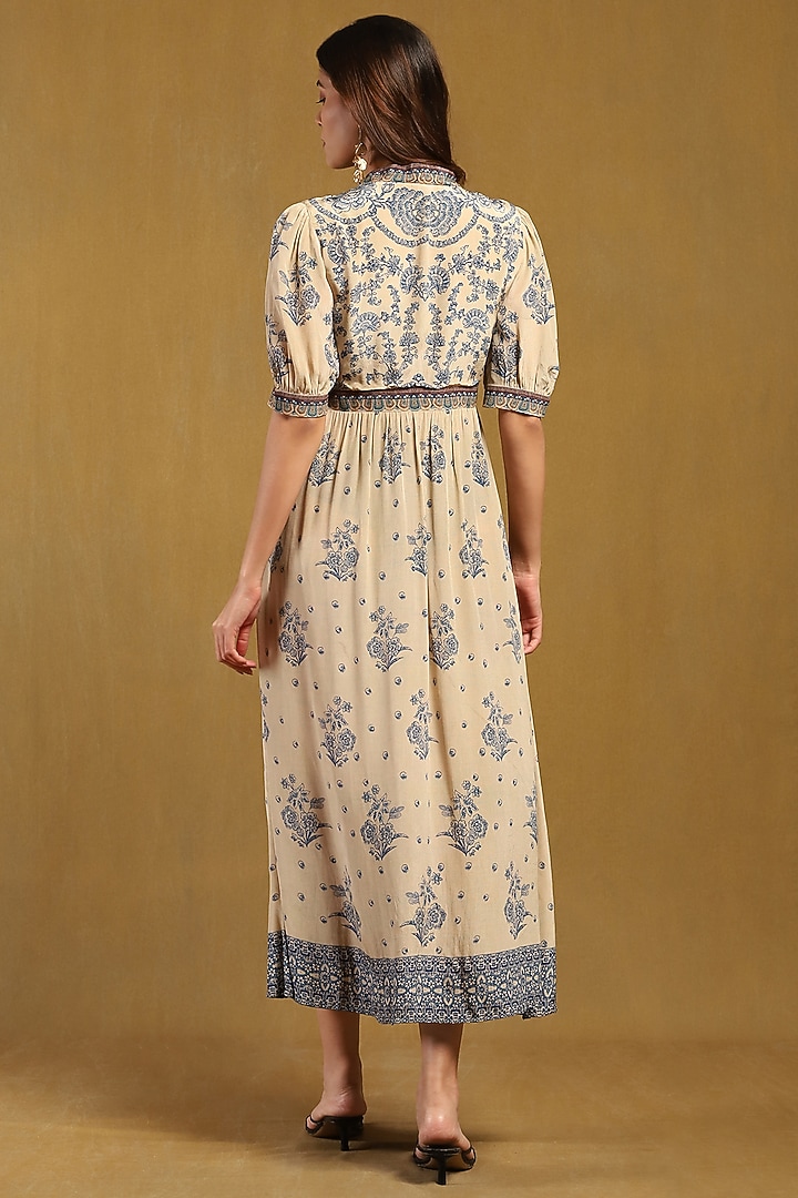 Beige Viscose Crepe Paisley Printed Maxi Summer Dress by Ritu Kumar at Pernia's Pop Up Shop