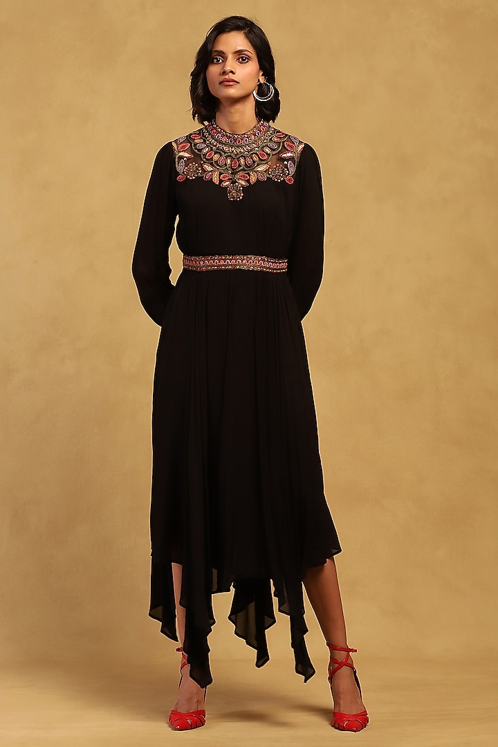 Black Viscose Chiffon Dress by Ritu Kumar at Pernia's Pop Up Shop