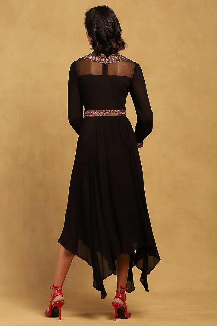 Black Viscose Chiffon Vacation Dress by Ritu Kumar at Pernia's Pop Up Shop