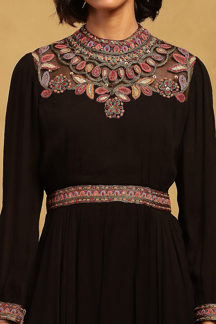 Black Viscose Chiffon Vacation Dress by Ritu Kumar at Pernia's Pop Up Shop