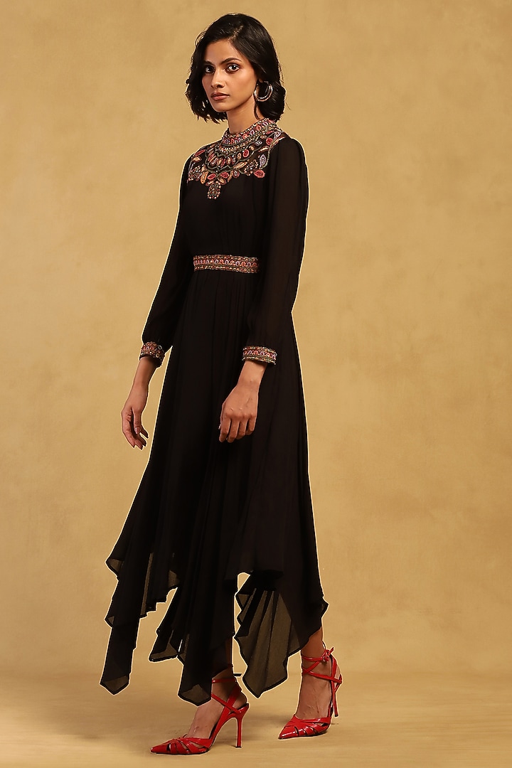 Black Viscose Chiffon Vacation Dress by Ritu Kumar at Pernia's Pop Up Shop