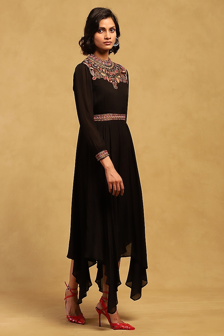 Black Viscose Chiffon Vacation Dress by Ritu Kumar at Pernia's Pop Up Shop
