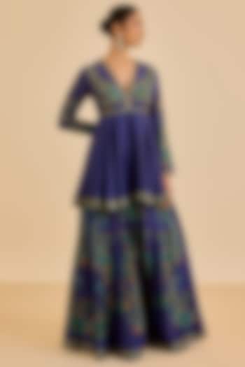Blue Murshidabad Silk Paisley Printed Palazzo Pant Set by Ritu Kumar at Pernia's Pop Up Shop