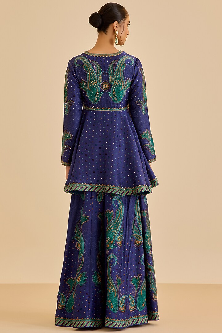 Blue Murshidabad Silk Paisley Printed Palazzo Pant Set by Ritu Kumar at Pernia's Pop Up Shop