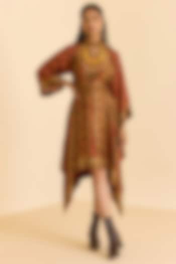 Brown Murshidabad Silk Geometric Printed Vacation Dress by Ritu Kumar at Pernia's Pop Up Shop